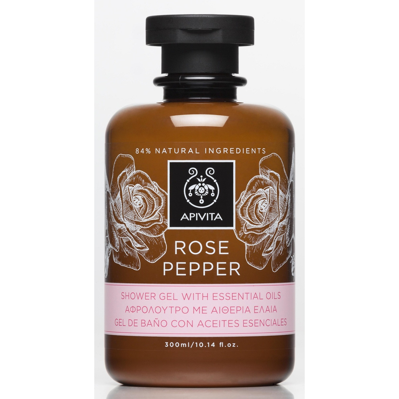 APIVITA tusfürdő illóolajokkal, bőrfiatalító rózsával és borssal 300 ml