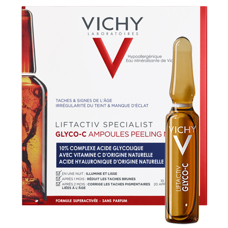 VICHY Liftactiv Specialist Glyco-C Éjszakai hámlasztó ampulla pigmentfoltok ellen 10 x 1,8 ml