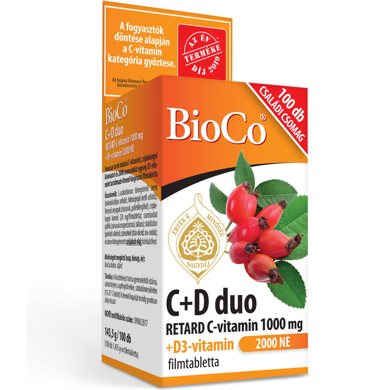 BioCo retard C-vitamin 1000 mg+D3 2000 NE 100 db 