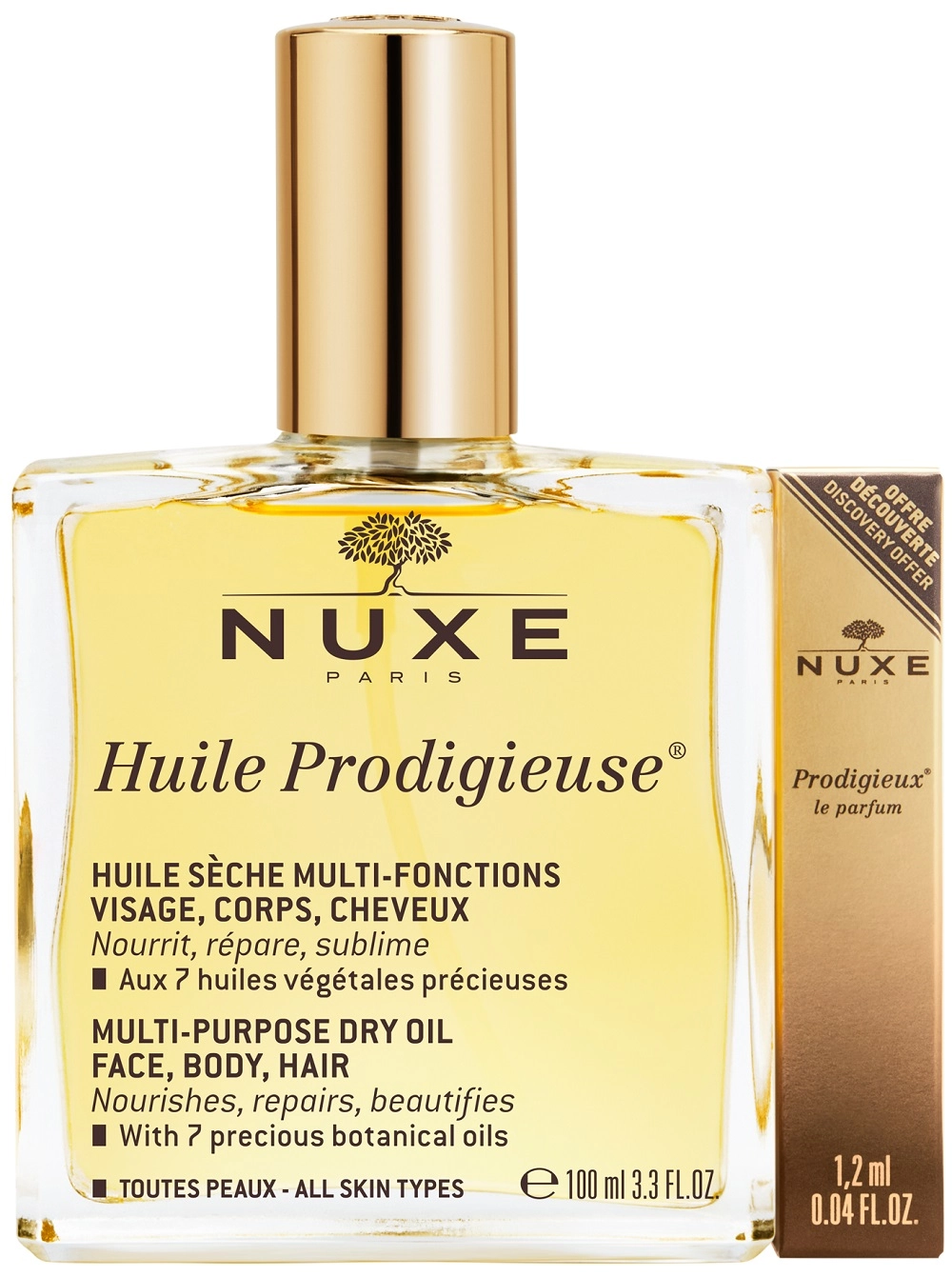 NUXE Huile Prodigieuse többfunkciós szárazolaj arcra, testre, hajra 100 ml + parfüm 1,2 ml