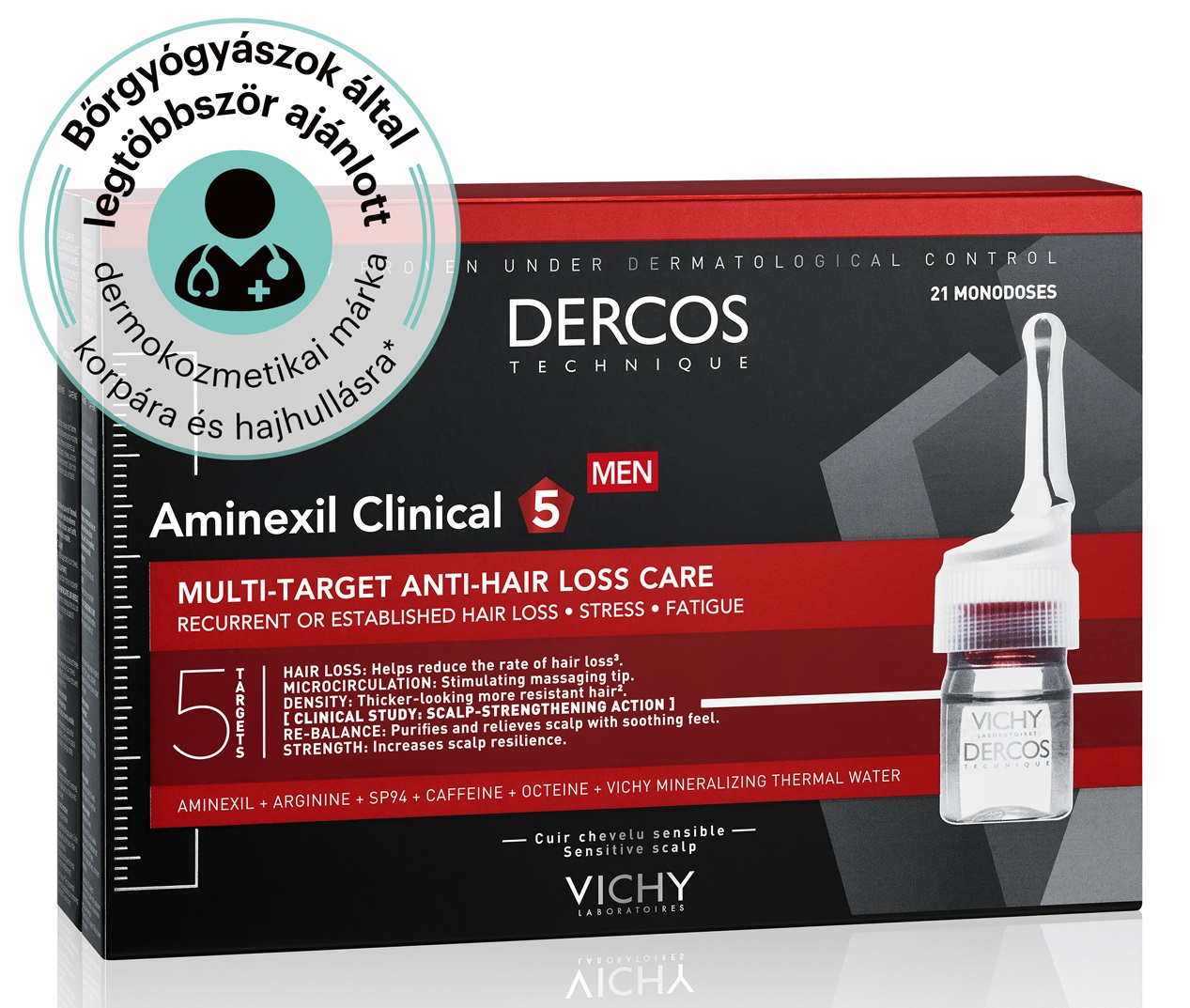 VICHY Dercos Aminexil Clinical 5 hajhullás elleni ampulla férfiaknak 21 ampulla