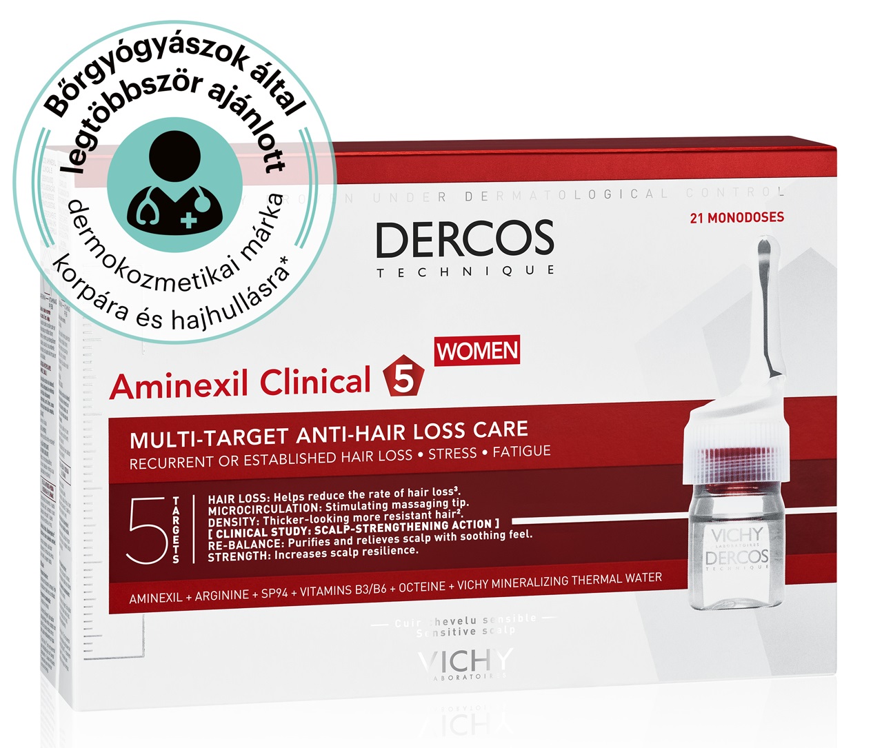 VICHY Dercos Aminexil Clinical 5 hajhullás elleni ampulla nőknek 21 ampulla
