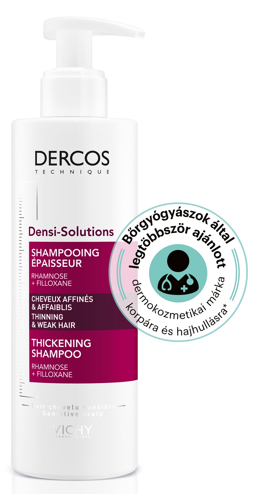 VICHY Dercos Densi-Solutions dúsító hatású sampon elvékonyodott és erőtlen hajra 250 ml