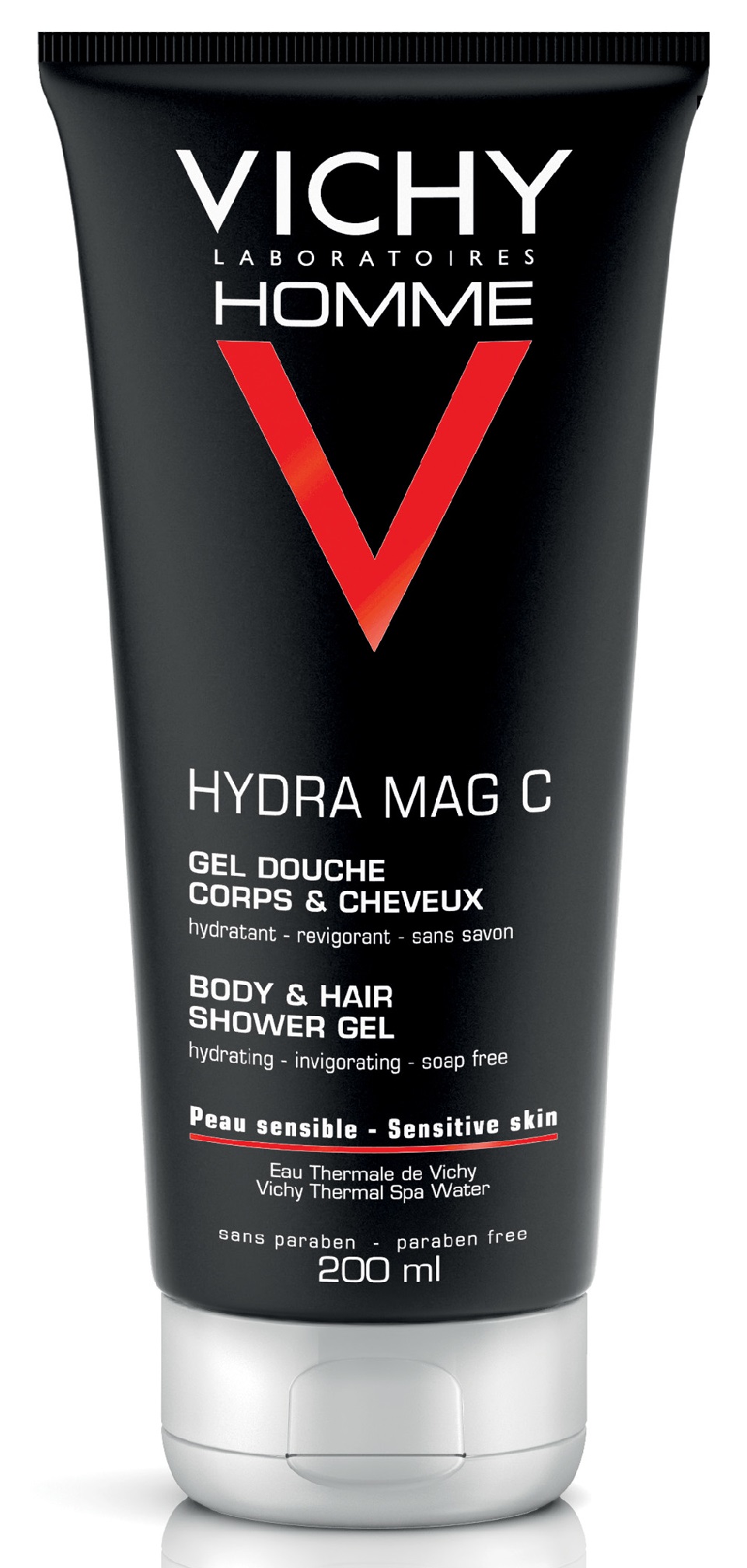 VICHY Homme Hydra Mag C frissítő, hidratáló tusfürdő testre és hajra 200 ml